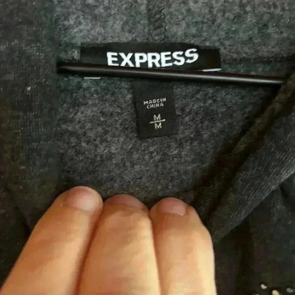 Express embellished drawstring long sleeve pullover fleece sweatshirt hoodie - Picture 6 of 8